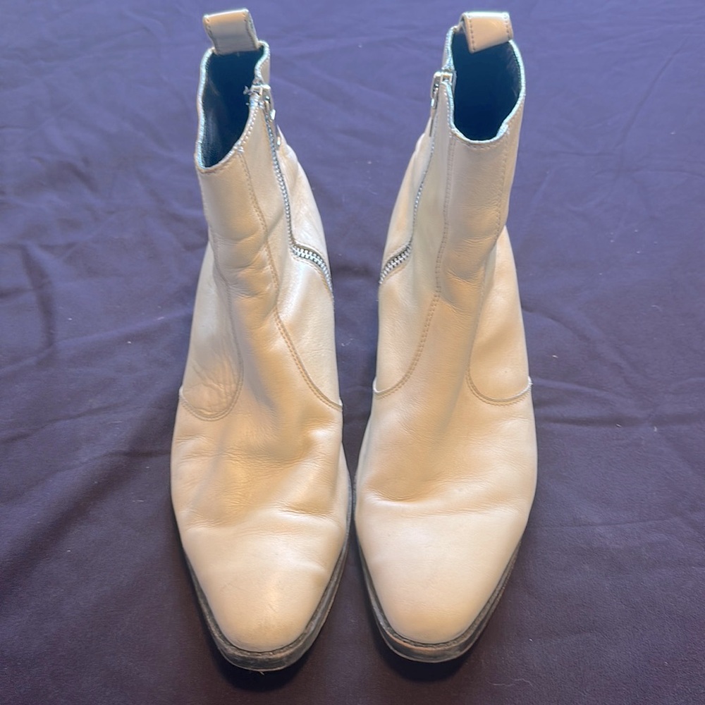 Straight To Hell Richards Cream Leather Zip Boot